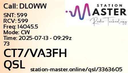 QSL Card for CT7/VA3FH QSO with DL0WW