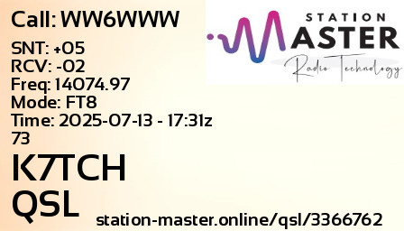 QSL Card for K7TCH QSO with WW6WWW
