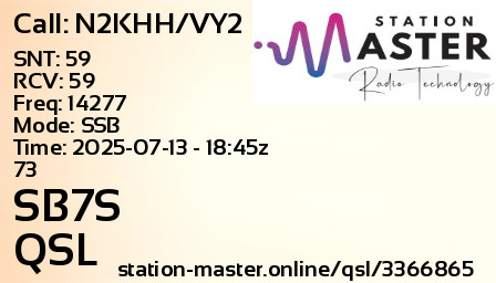 QSL Card for SB7S QSO with N2KHH/VY2