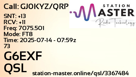 QSL Card for G6EXF QSO with GJ0KYZ/QRP