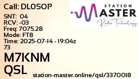 QSL Card for M7KNM QSO with DL0SOP