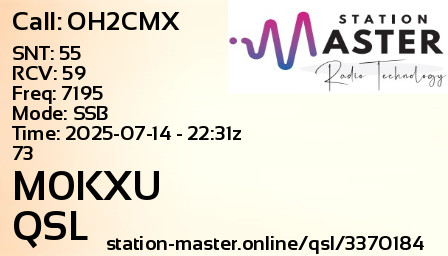 QSL Card for M0KXU QSO with OH2CMX