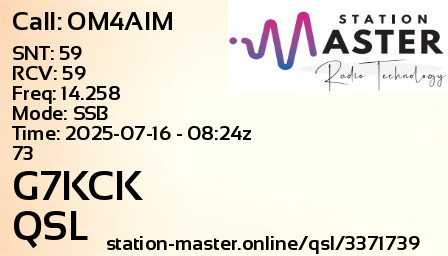 QSL Card for G7KCK QSO with OM4AIM