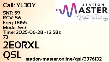 QSL Card for 2E0RXL QSO with YL3OY