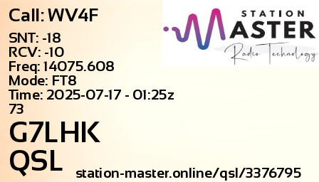 QSL Card for G7LHK QSO with WV4F