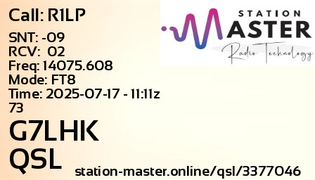 QSL Card for G7LHK QSO with R1LP