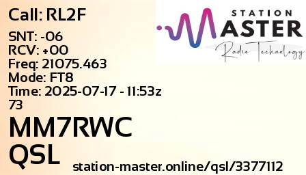 QSL Card for MM7RWC QSO with RL2F