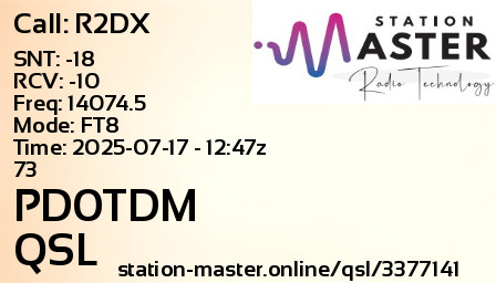 QSL Card for PD0TDM QSO with R2DX