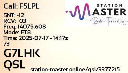 QSL Card for G7LHK QSO with F5LPL
