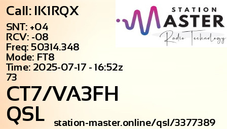 QSL Card for CT7/VA3FH QSO with IK1RQX