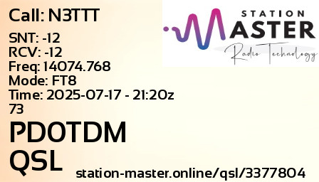 QSL Card for PD0TDM QSO with N3TTT