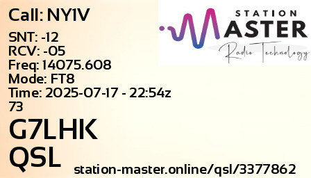 QSL Card for G7LHK QSO with NY1V