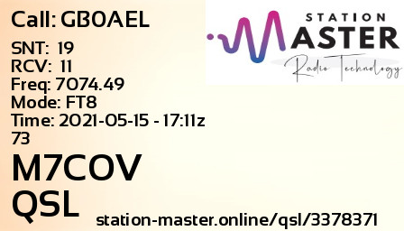 QSL Card for M7COV QSO with GB0AEL
