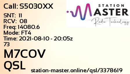 QSL Card for M7COV QSO with S5030XX