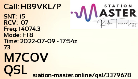 QSL Card for M7COV QSO with HB9VKL/P