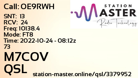 QSL Card for M7COV QSO with OE9RWH