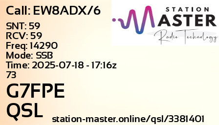 QSL Card for G7FPE QSO with EW8ADX/6