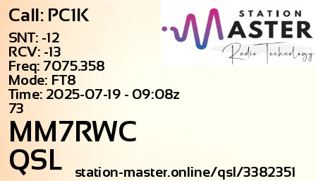 QSL Card for MM7RWC QSO with PC1K
