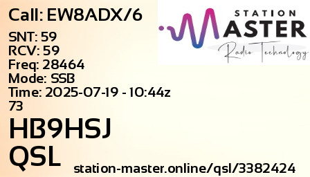 QSL Card for HB9HSJ QSO with EW8ADX/6