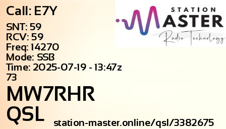 QSL Card for MW7RHR QSO with E7Y