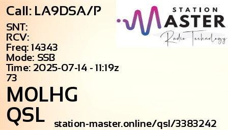 QSL Card for M0LHG QSO with LA9DSA/P