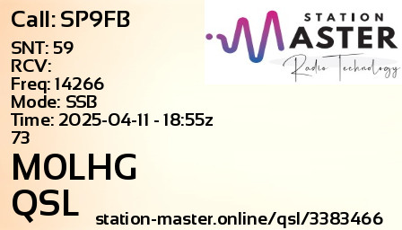 QSL Card for M0LHG QSO with SP9FB