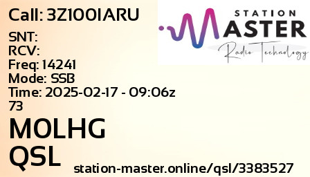QSL Card for M0LHG QSO with 3Z100IARU