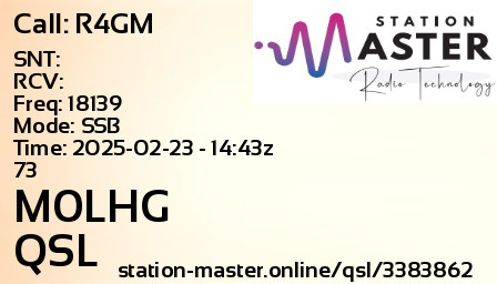 QSL Card for M0LHG QSO with R4GM