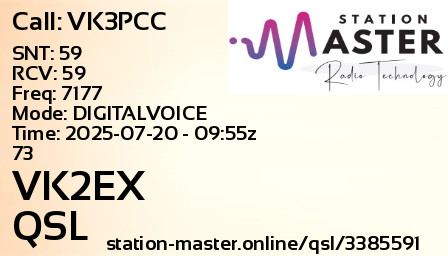 QSL Card for VK2EX QSO with VK3PCC