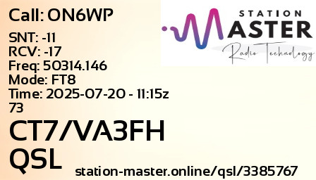 QSL Card for CT7/VA3FH QSO with ON6WP