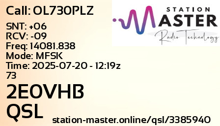 QSL Card for 2E0VHB QSO with OL730PLZ
