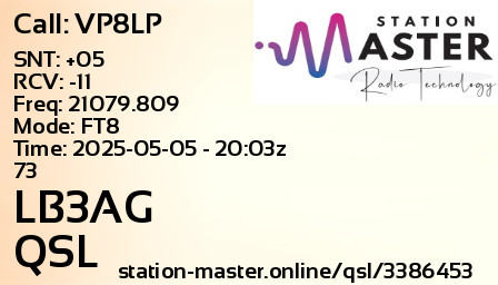 QSL Card for LB3AG QSO with VP8LP