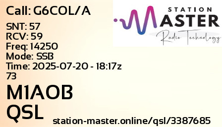 QSL Card for M1AOB QSO with G6COL/A