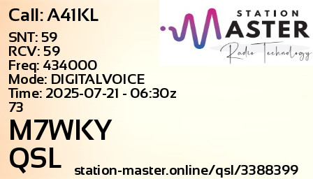 QSL Card for M7WKY QSO with A41KL