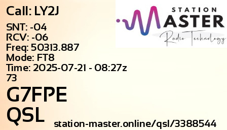 QSL Card for G7FPE QSO with LY2J