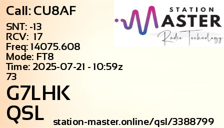 QSL Card for G7LHK QSO with CU8AF