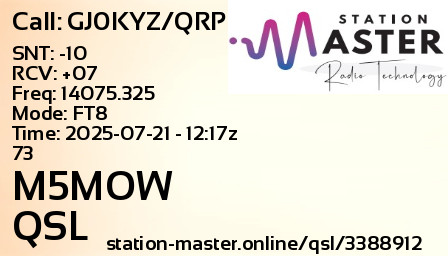 QSL Card for M5MOW QSO with GJ0KYZ/QRP