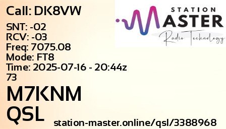 QSL Card for M7KNM QSO with DK8VW