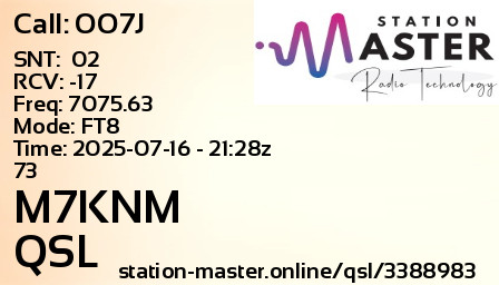 QSL Card for M7KNM QSO with OO7J