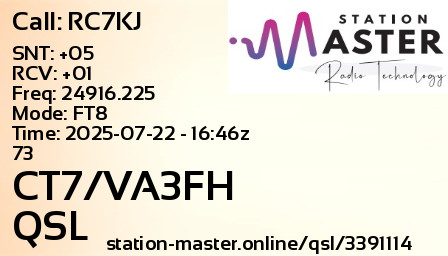 QSL Card for CT7/VA3FH QSO with RC7KJ