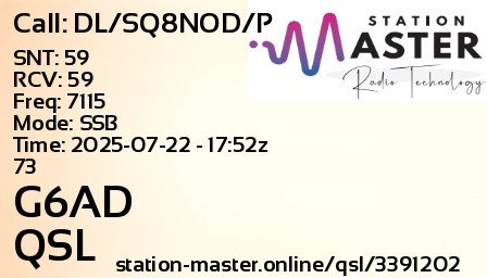 QSL Card for G6AD QSO with DL/SQ8NOD/P