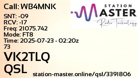 QSL Card for VK2TLQ QSO with WB4MNK