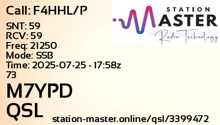 QSL Card for M7YPD QSO with F4HHL/P