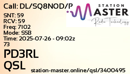 QSL Card for PD3RL QSO with DL/SQ8NOD/P