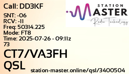 QSL Card for CT7/VA3FH QSO with DD3KF