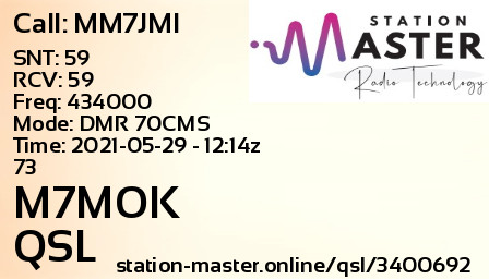 QSL Card for M7MOK QSO with MM7JMI