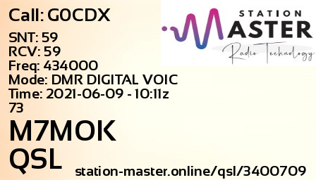 QSL Card for M7MOK QSO with G0CDX