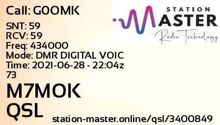 QSL Card for M7MOK QSO with G0OMK