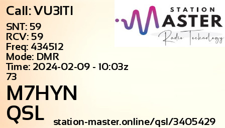 QSL Card for M7HYN QSO with VU3ITI