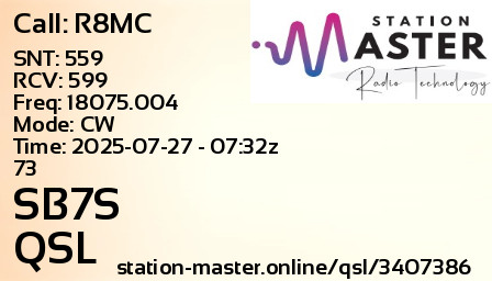 QSL Card for SB7S QSO with R8MC
